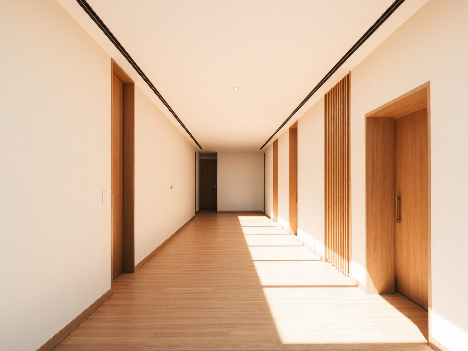 A quiet corridor in warm light — the future Clin-IQ space